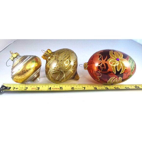 Vintage Hand-Painted Hand Blown Glass Christmas Ornaments Set Of 3 - Picture 12 of 13